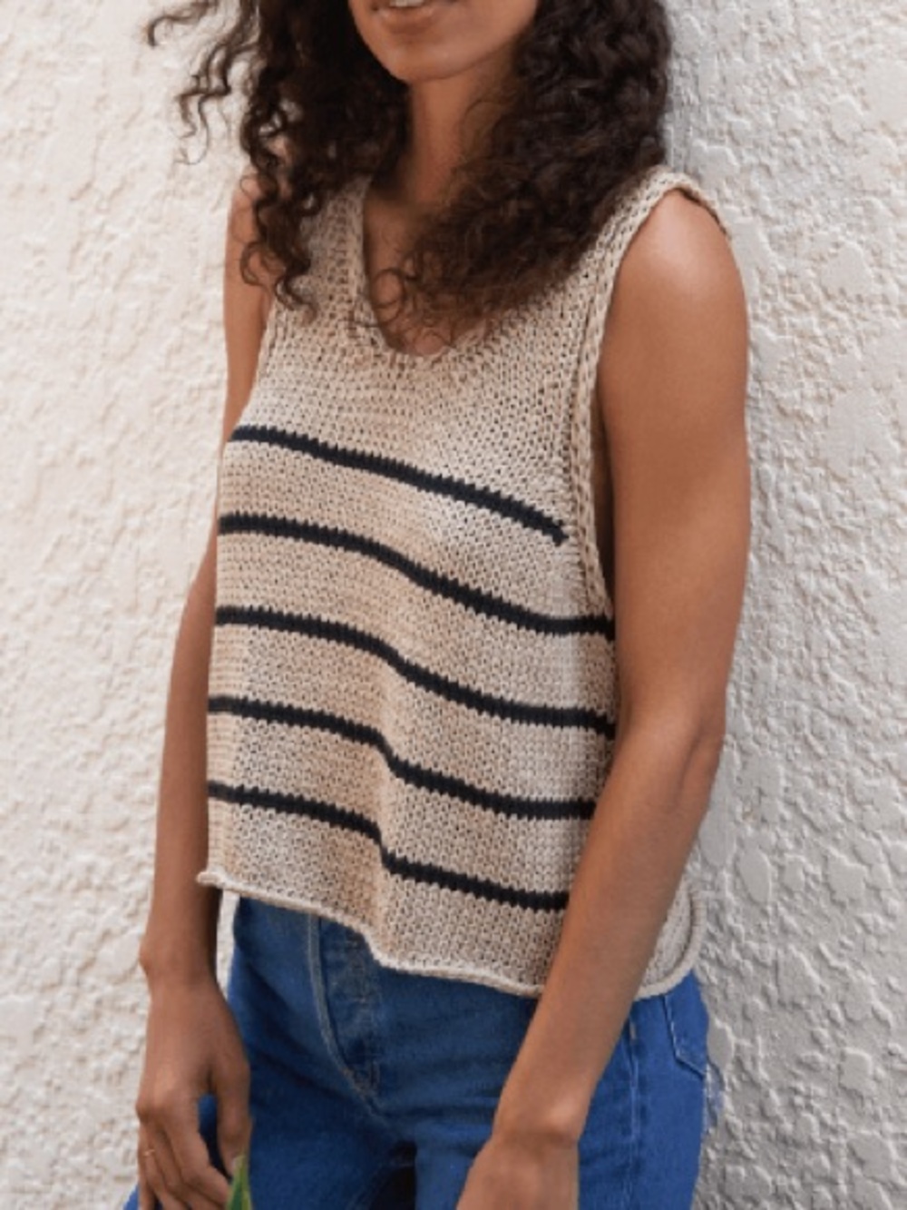G. LABEL/GOOP Crochet Sweater Tank Top Size Small Knit Beach Beige Cotton Luxury